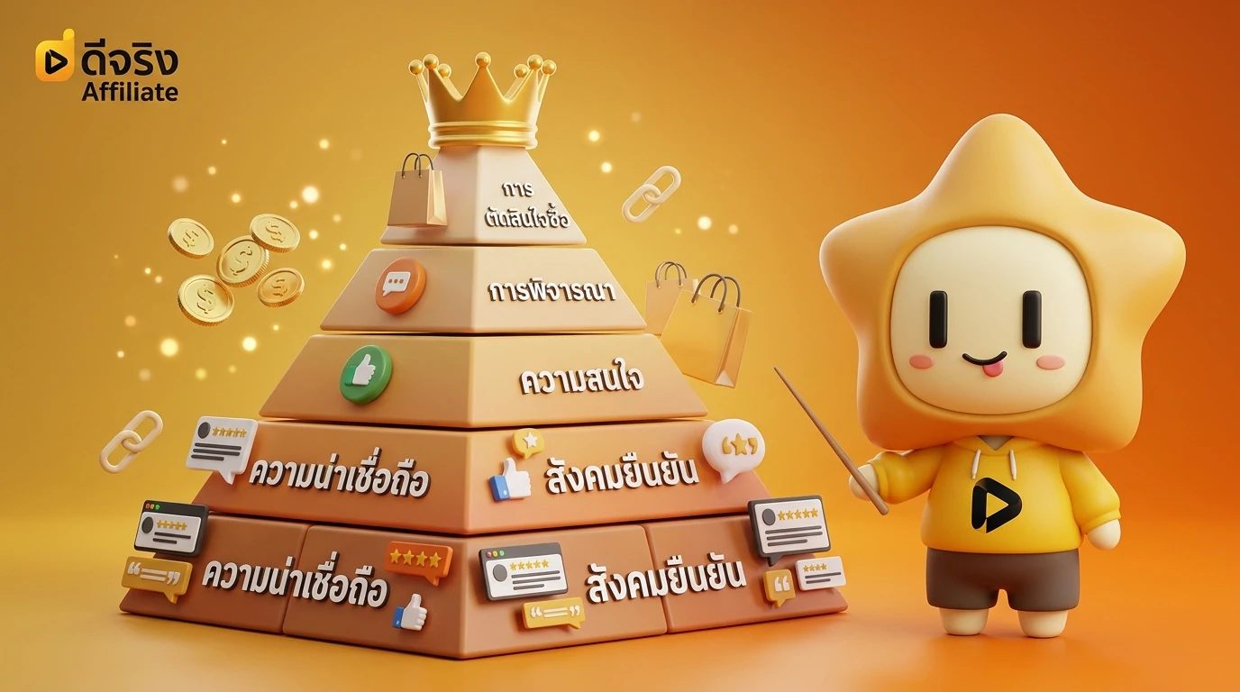 Infographic showing the 'Trust Pyramid' where genuine reviews and social proof are at the base of the sale