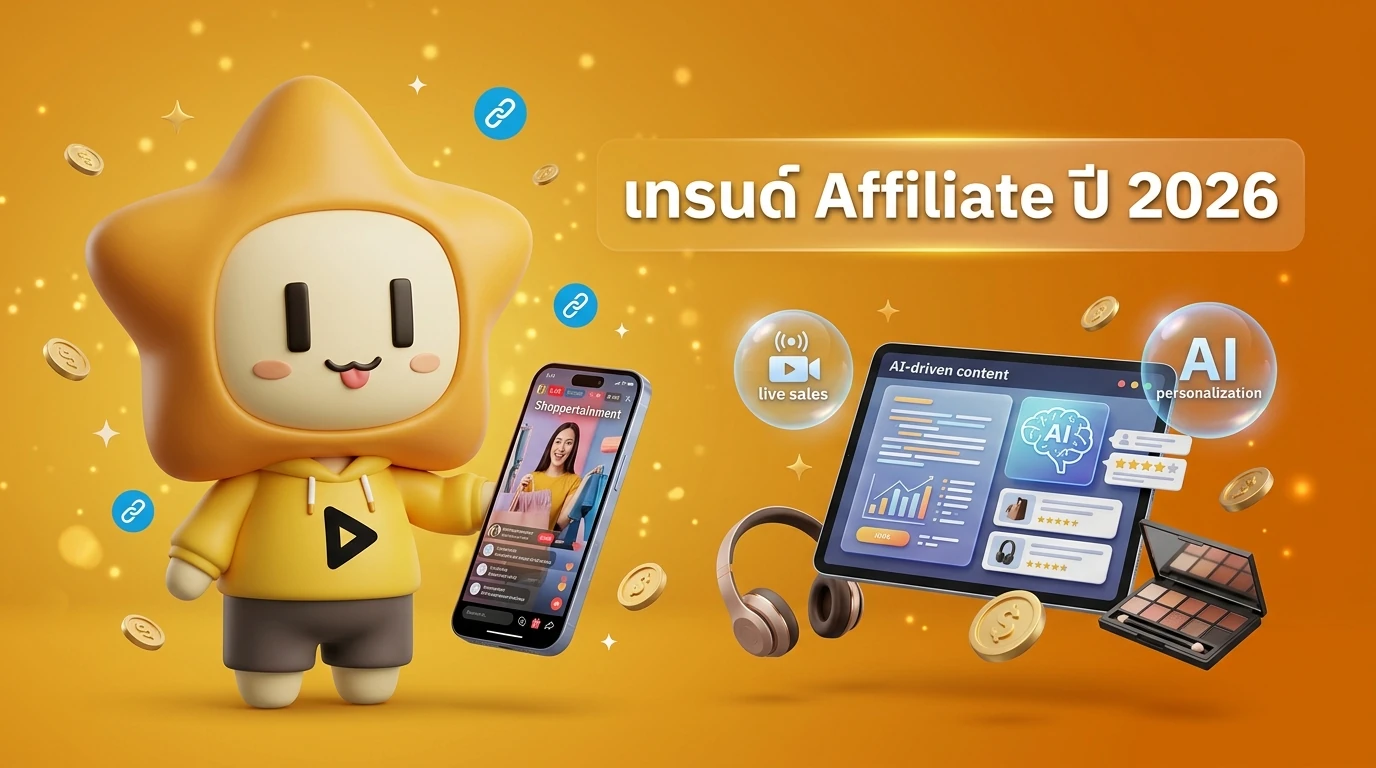 Illustration of the 2026 Affiliate Marketing landscape showing Shoppertainment and AI-driven content trends