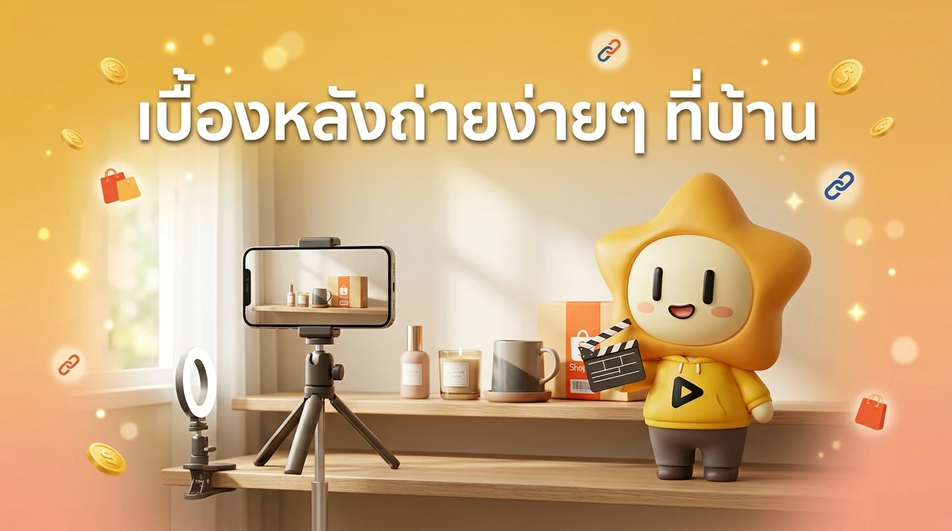 Behind-the-scenes photo of a simple home setup for Shopee Video filming using a smartphone and natural light