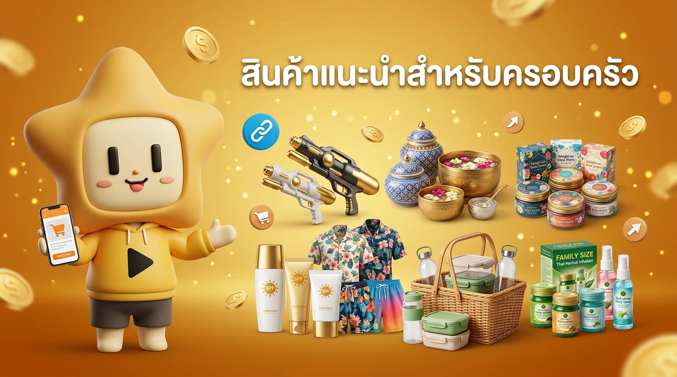 Product collage showcasing premium Songkran essentials and Family Pack items for 2026