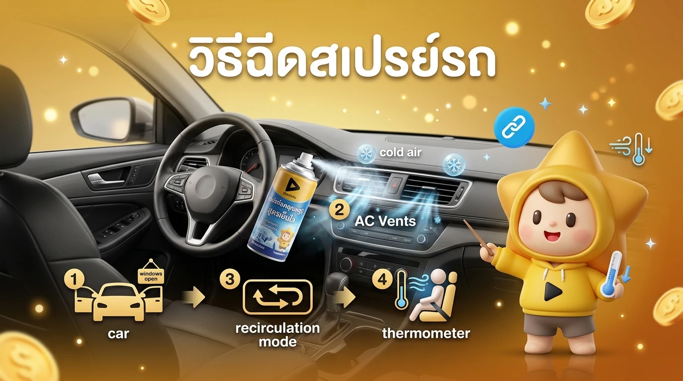 Step-by-step infographic showing the correct way to spray cooling mist inside a car for maximum efficiency