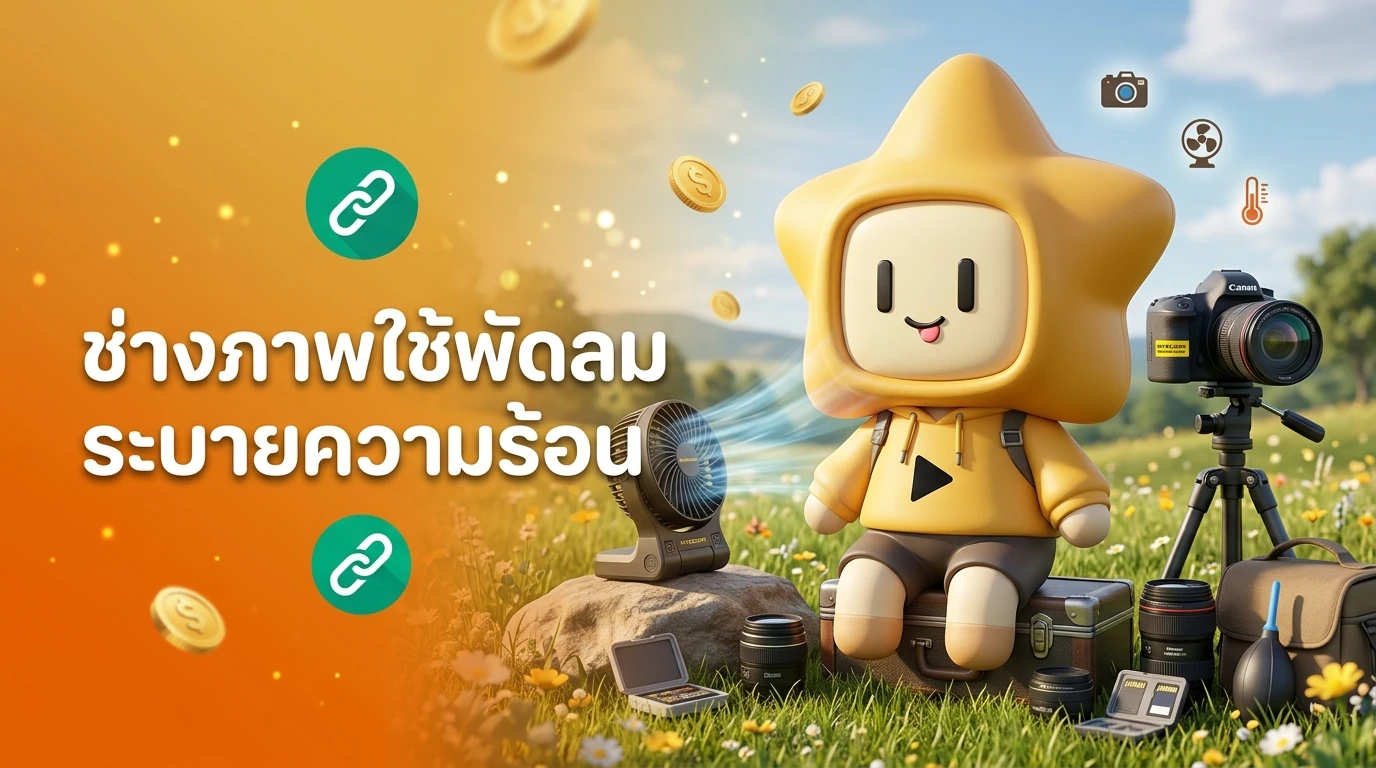 Professional outdoor photographer using Nitecore NE20 fan to cool down gear and themselves in a sunny field