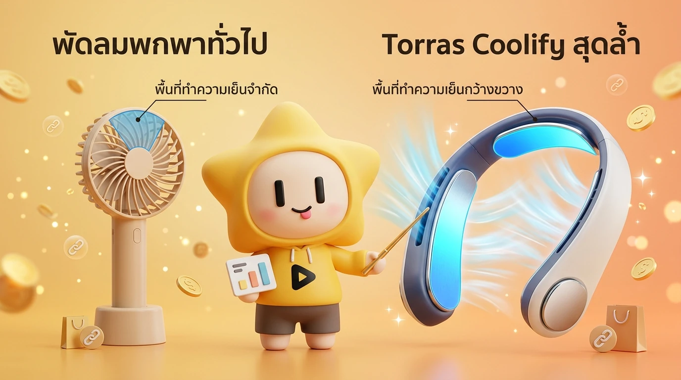 Comparison infographic showing standard handheld fan vs Torras Coolify's advanced cooling surface area