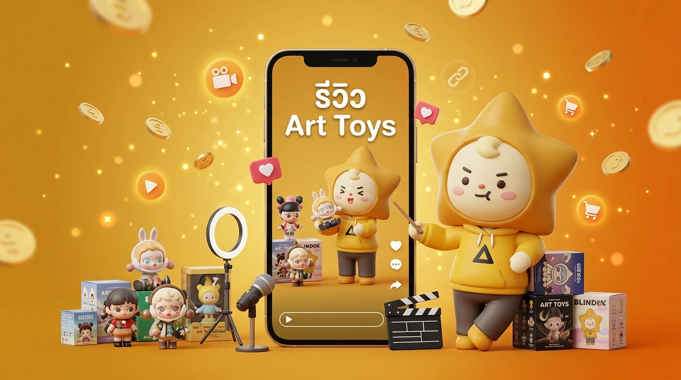 Short video content creation mockup for TikTok showing Art Toys review
