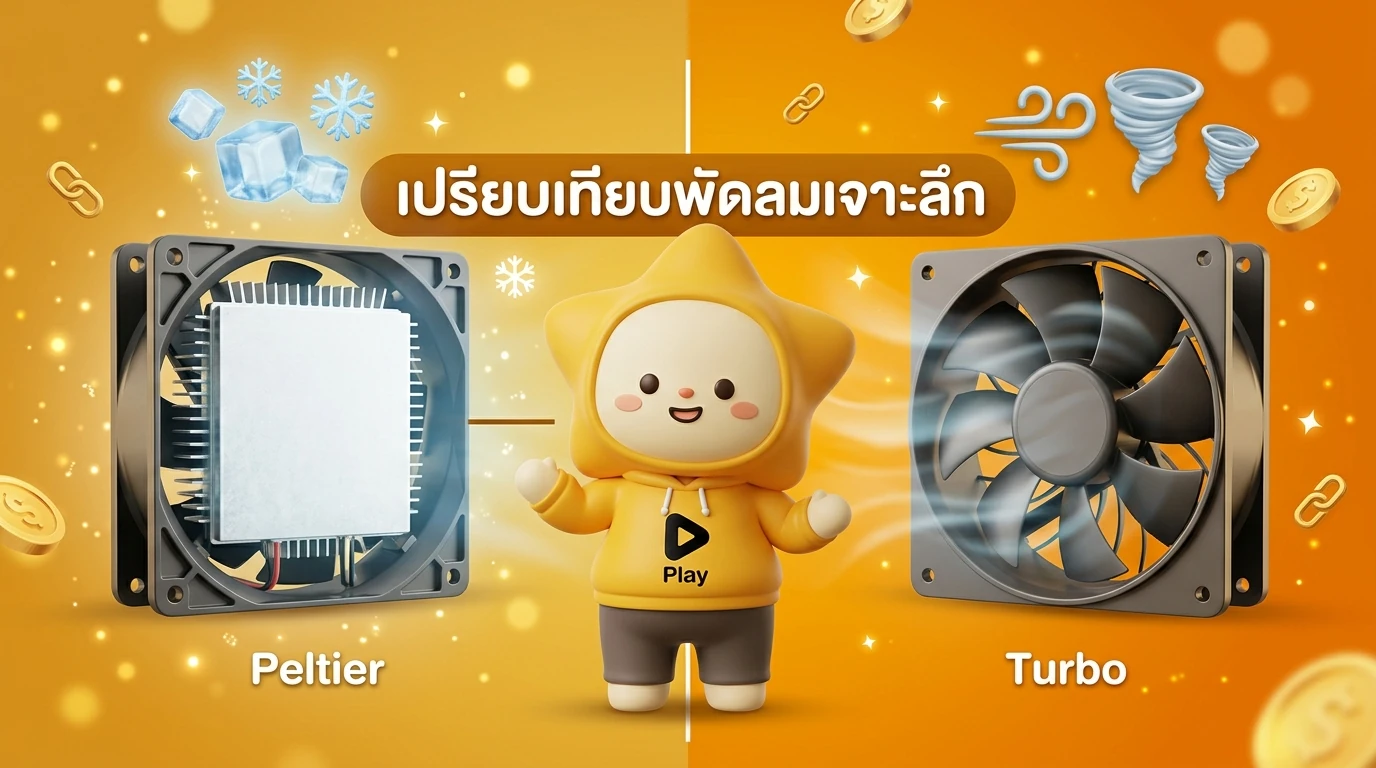 A side-by-side comparison infographic showing a Peltier fan with "Ice" icons and a Turbo fan with "Wind/Tornado" icons, highlighting the key differences.
