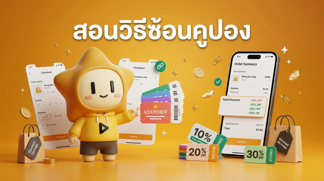 Step-by-step guide showing how to stack vouchers on a mobile shopping app