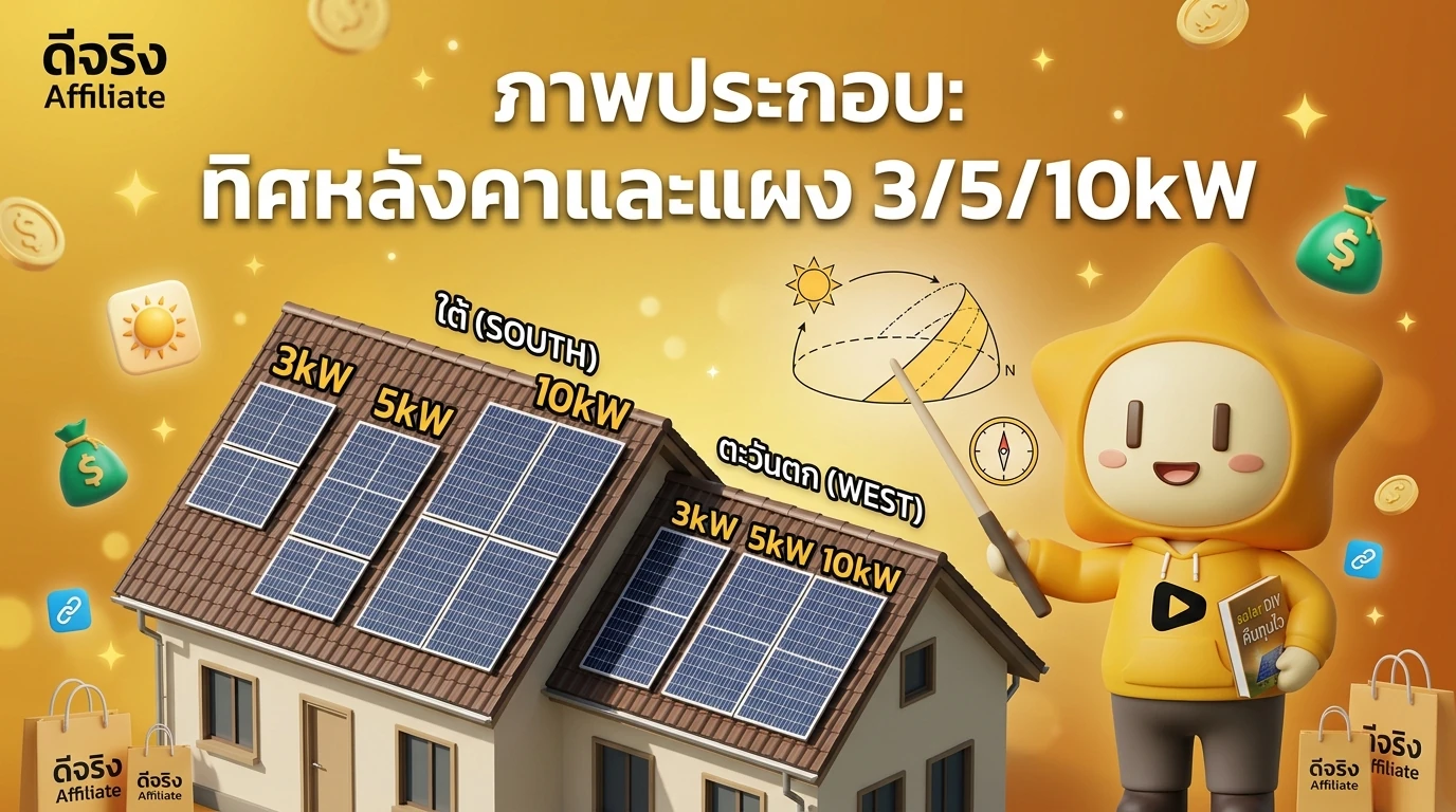 Illustration of roof orientation South vs West and panel layout for 3kW/5kW/10kW systems