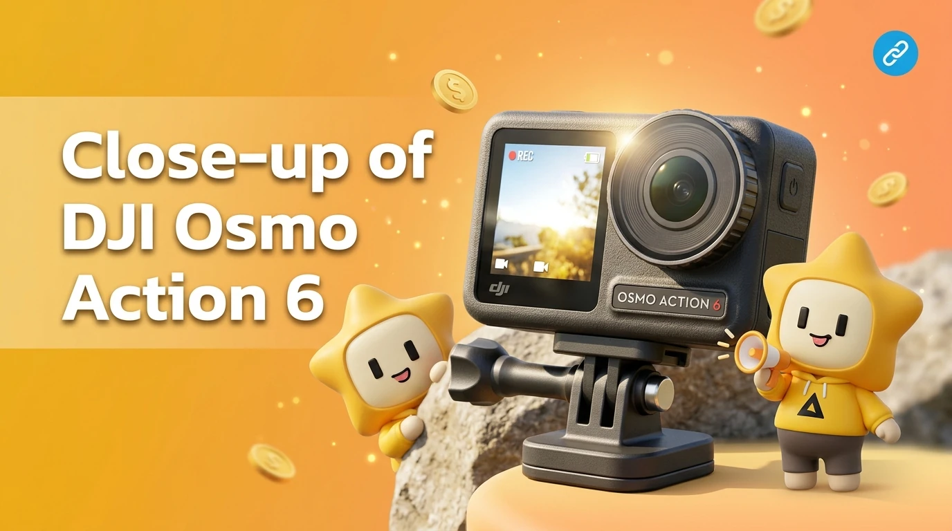 Close-up of DJI Osmo Action 6 showing its bright OLED screen in direct sunlight with a magnetic mount attached