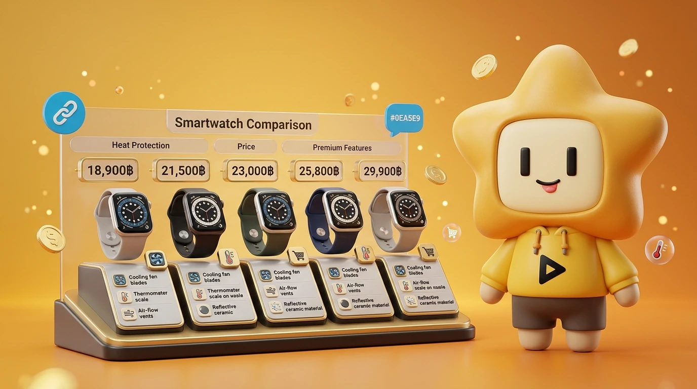 Comparison table showing 5 Smartwatches side-by-side with key heat-protection features and price tags