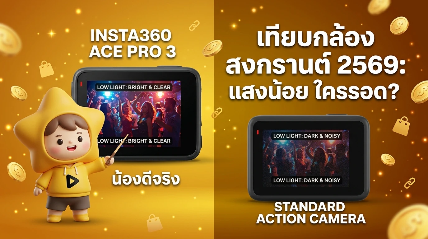 Comparison showing Insta360 Ace Pro 3 filming in low light party environment versus a standard action camera