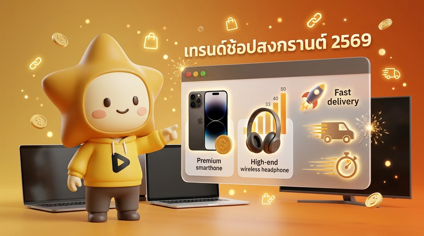 Infographic showing the 2026 Songkran shopping trend with high-ticket electronics and fast delivery icons