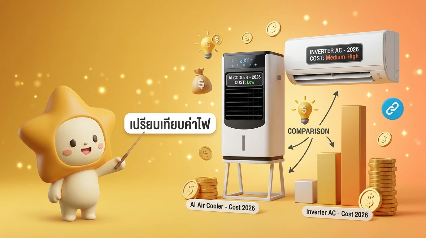 Infographic comparing electricity costs between AI Air Coolers and Inverter Air Conditioners in 2026