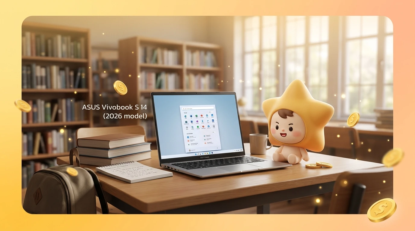 ASUS Vivobook S 14 ในห้องสมุดมหาวิทยาลัย