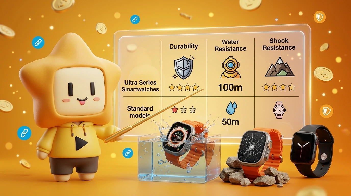 Comparison chart showing the durability and water resistance features of Ultra Series Smartwatches vs Standard models