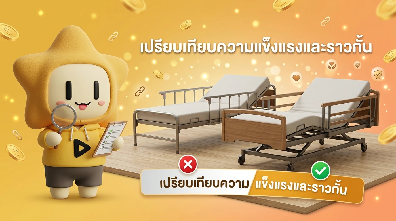 Comparison between a standard bed and Solomon Premium Care focusing on safety rails and sturdy frame