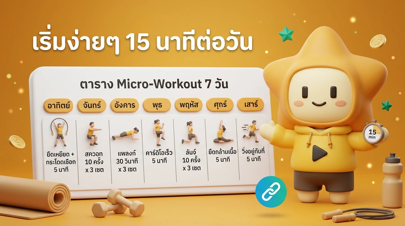 A table or calendar showing a 7-day 'Micro-workout' plan for beginners, focusing on 15-minute daily sessions.