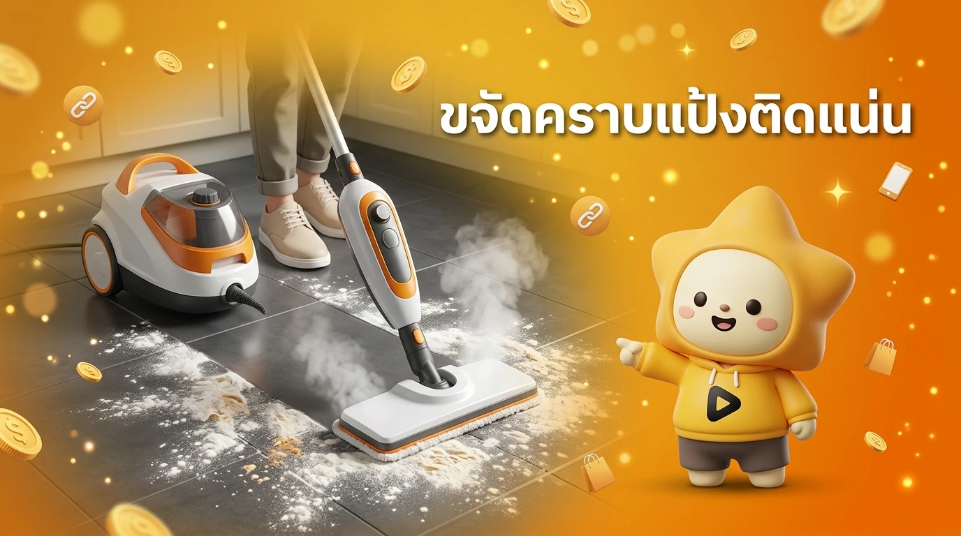Someone using a Steam Cleaner to remove stubborn white flour stains from a kitchen floor easily