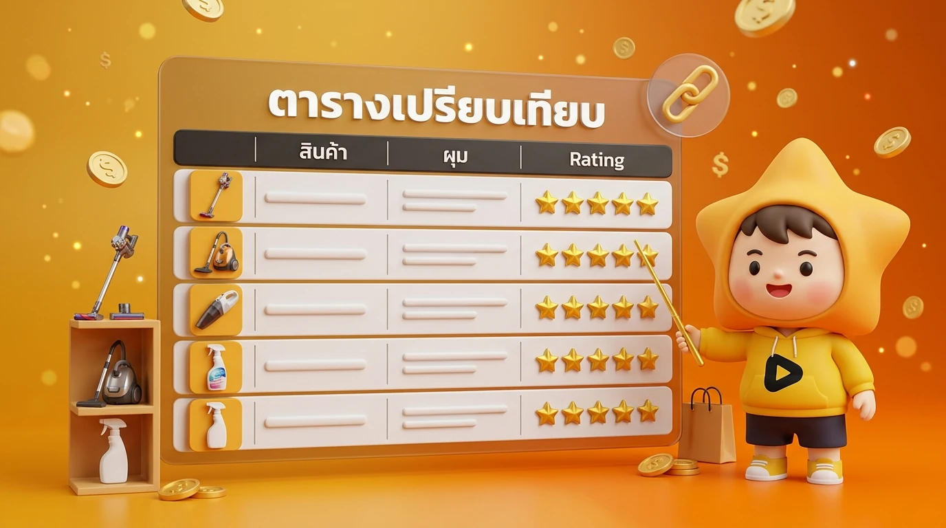 Comparison table graphic with product icons and 5-star rating system