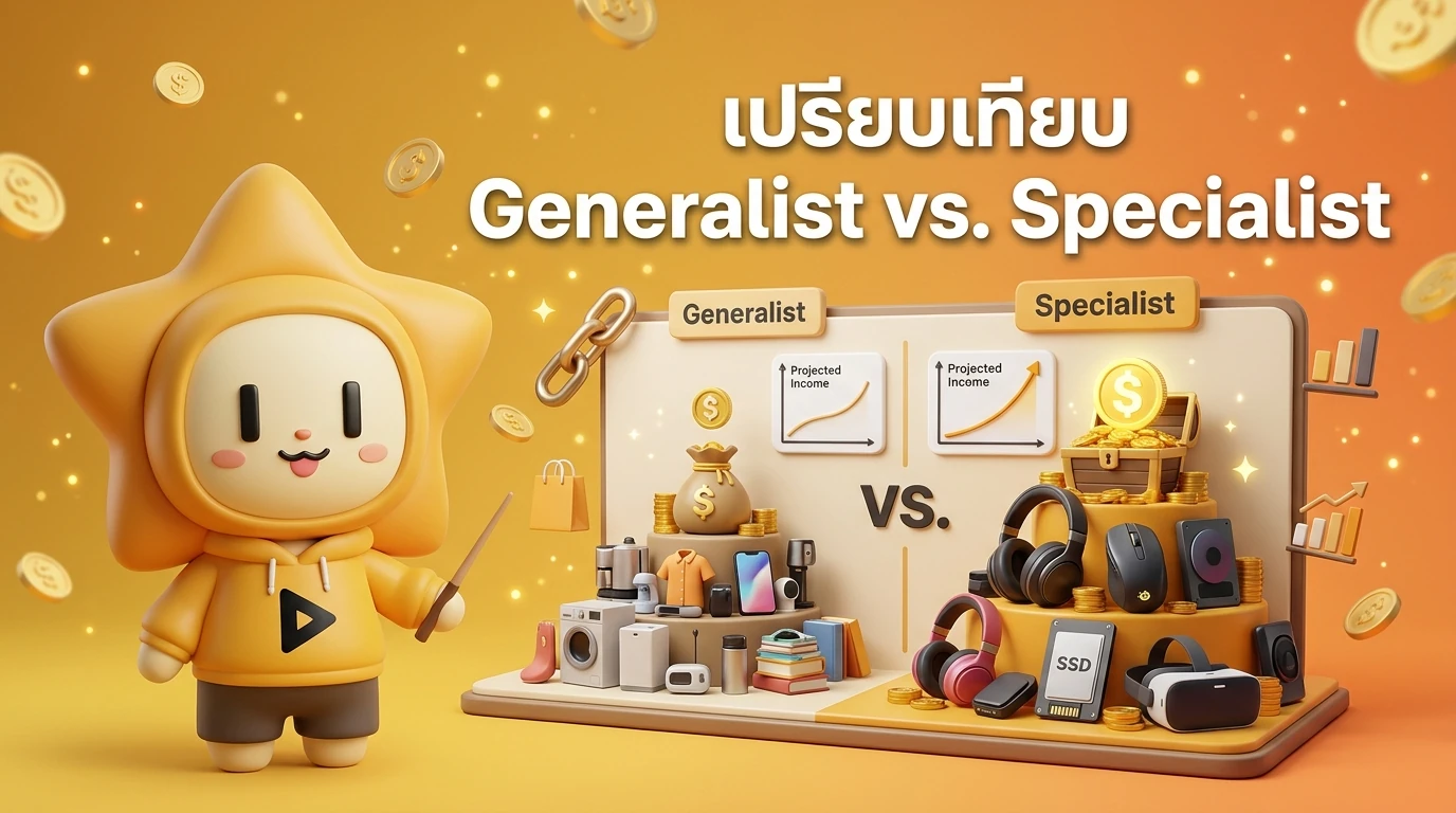 Comparison table or graphic showing 'Generalist vs. Specialist' in Affiliate Marketing with income potential