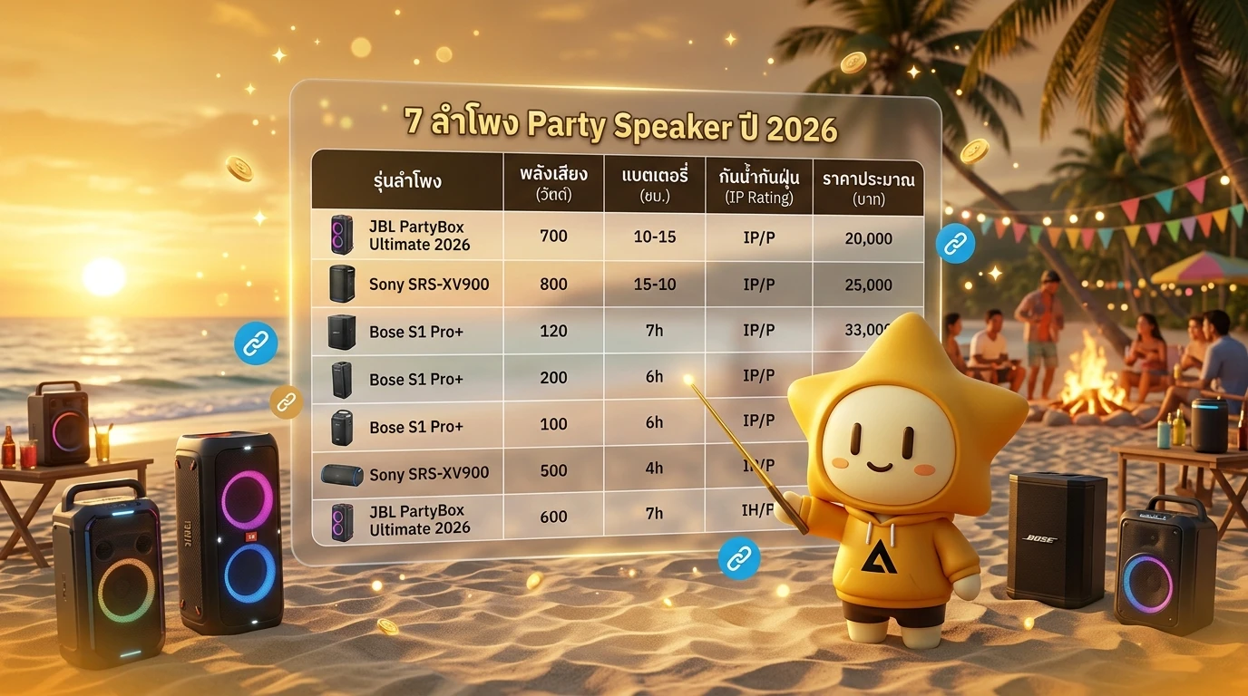 Detailed table comparison overlaying a lifestyle photo of a beach party