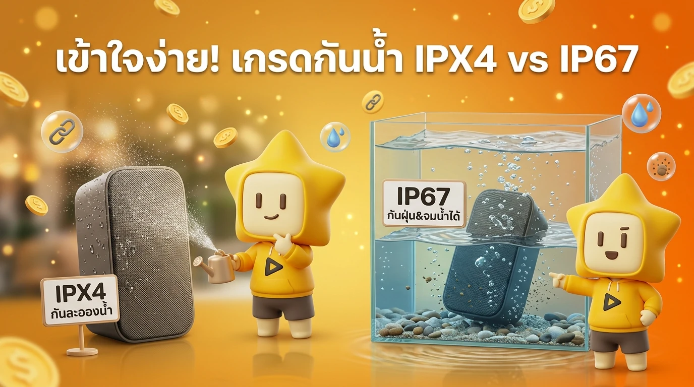 Infographic showing the difference between IPX4 and IP67 ratings for outdoor speakers