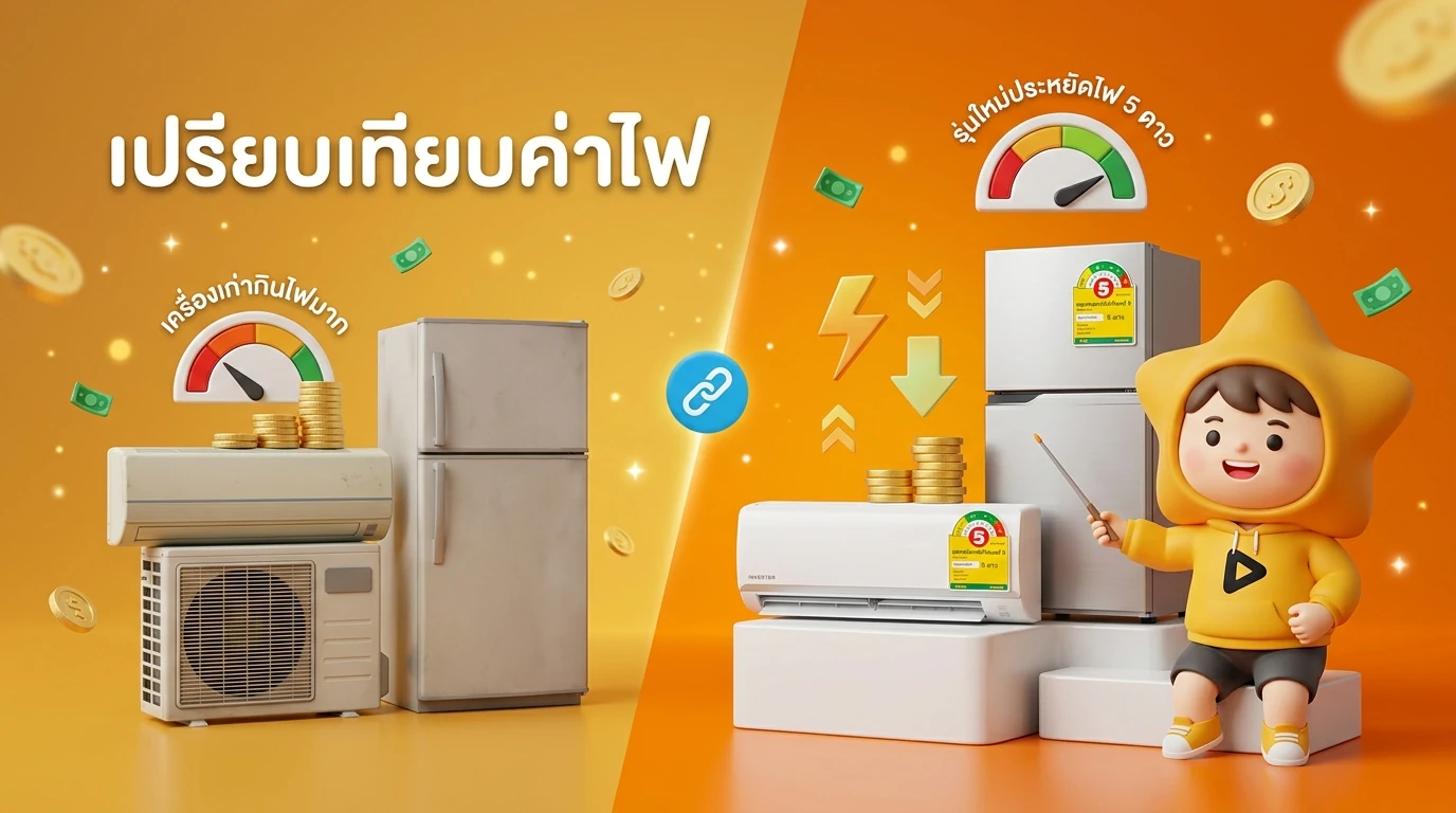 Infographic comparing the electricity cost of old appliances vs new 2026 Label No. 5 with 5 stars