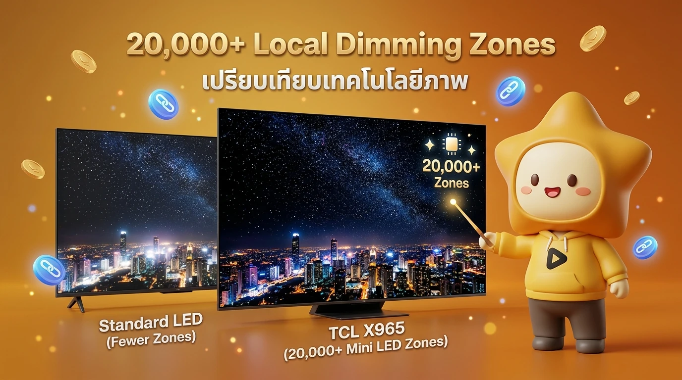 Infographic showing the 20,000+ Local Dimming Zones technology of TCL X965 compared to standard LED