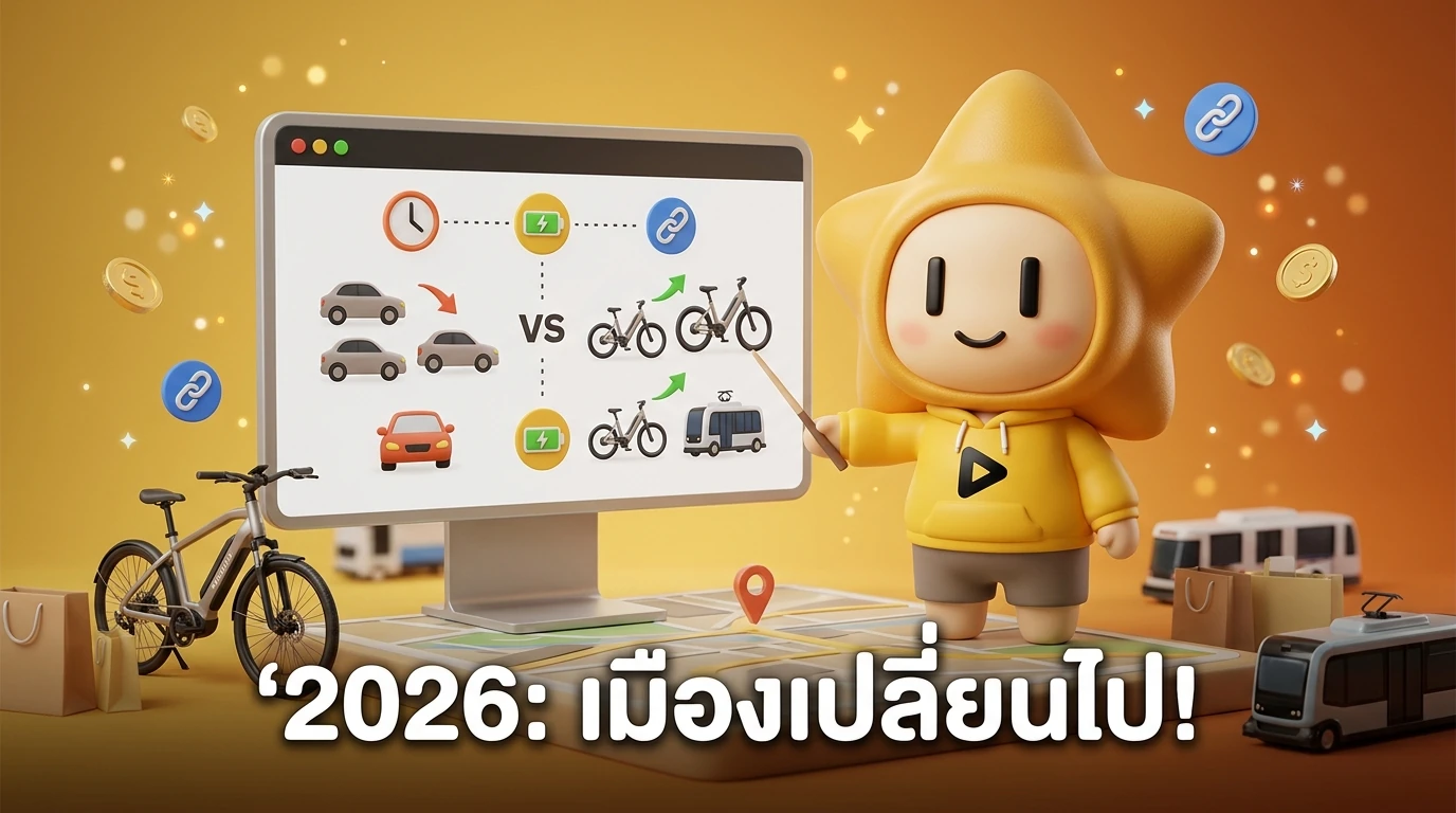 Infographic showing the 2026 urban lifestyle transition from cars to E-bikes and public transport connectivity