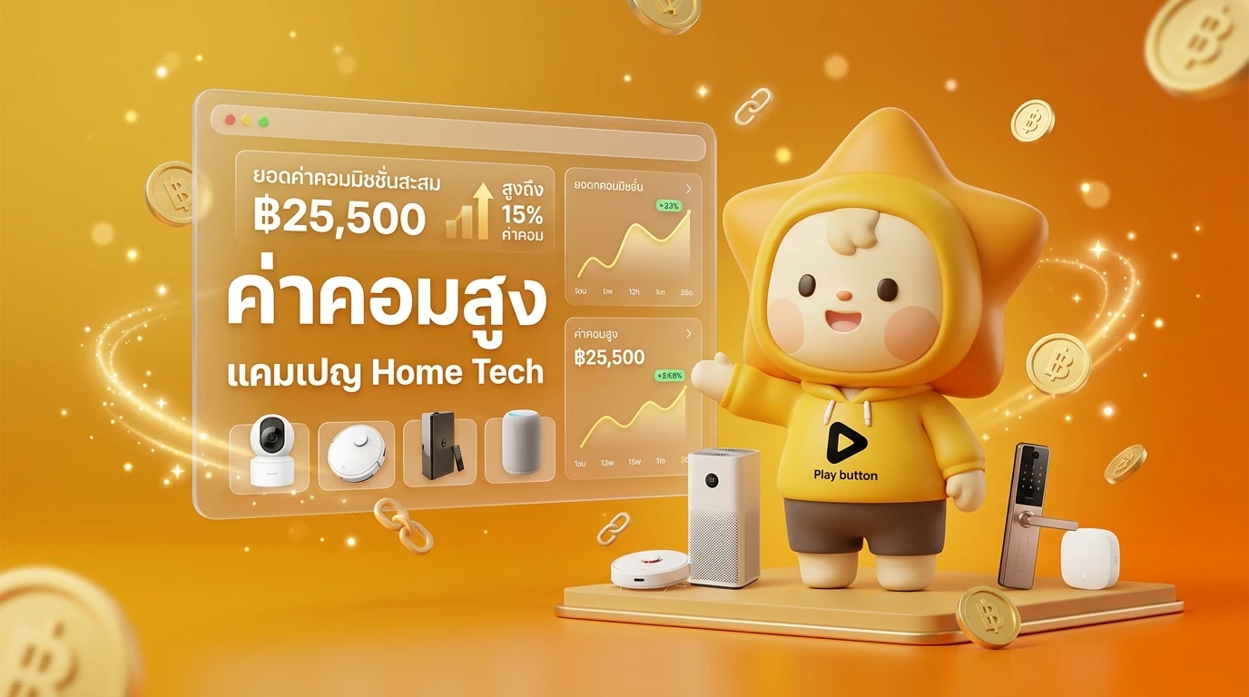 Screenshot mockup of Dee Jing Affiliate Dashboard showing high commission earnings from smart home sales