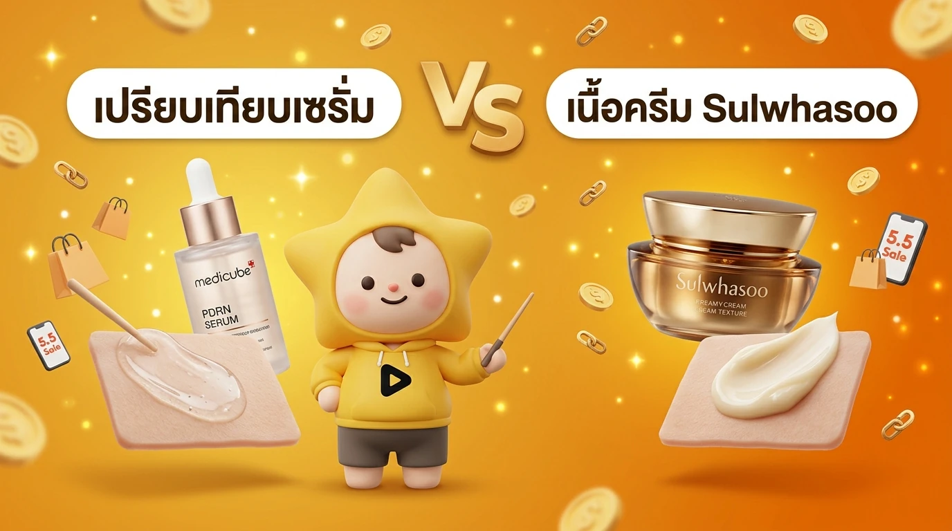 Detailed comparison of Medicube's serum texture vs Sulwhasoo's cream texture on skin