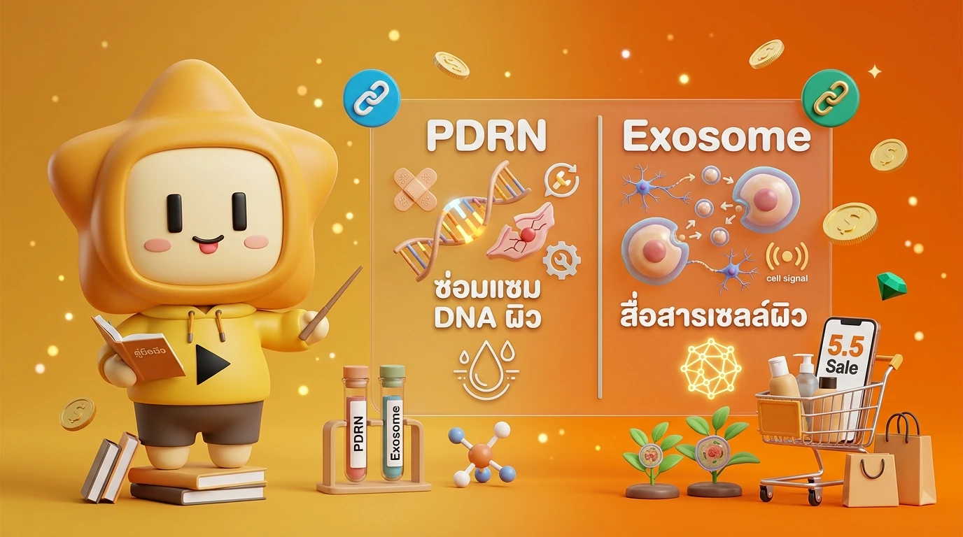 Infographic explaining the difference between PDRN DNA Repair and Exosome Cell Communication in 2026 skin trends