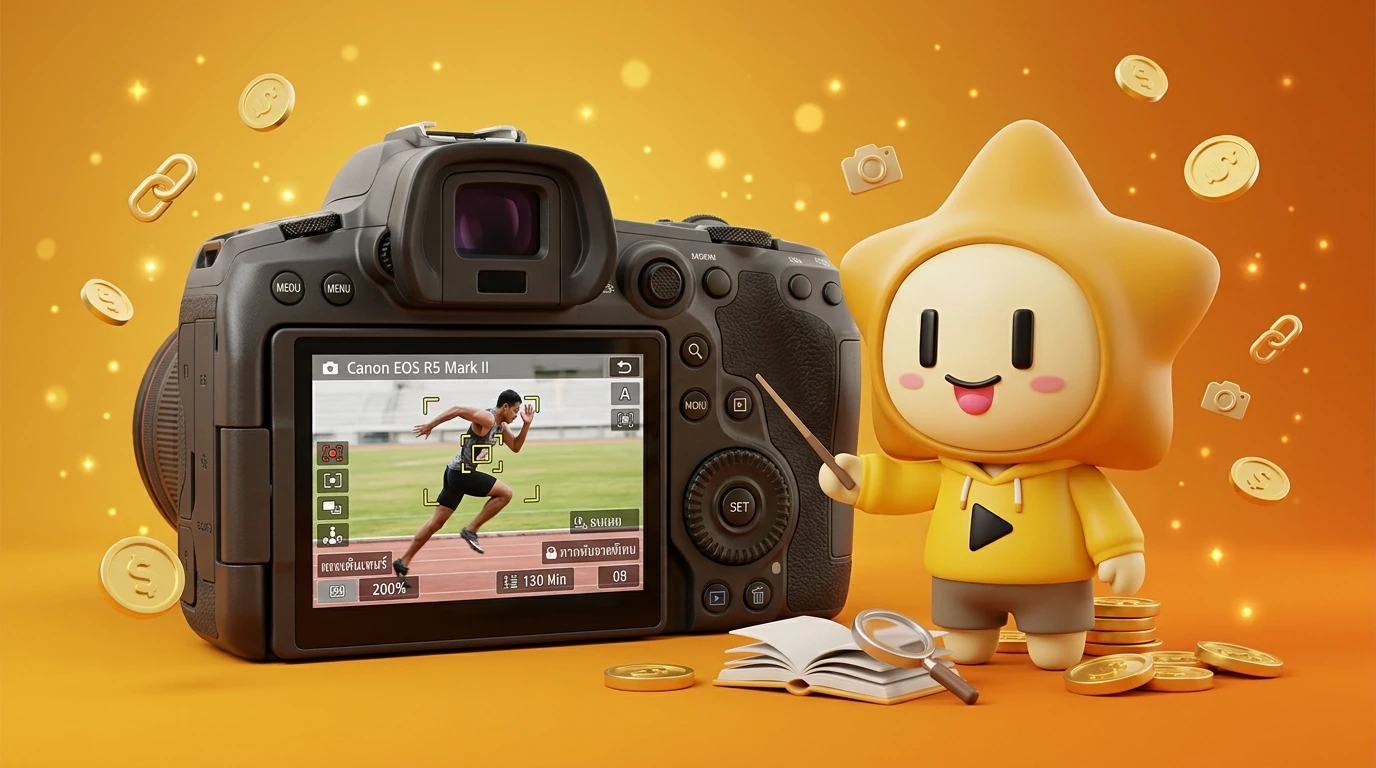 Close-up of Canon EOS R5 Mark II showing the Deep Learning focus tracking on a fast-moving athlete