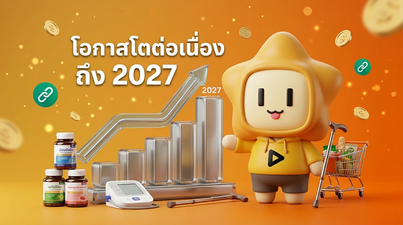 Infographic showing the growth of the Super-Aged Society in Thailand 2027 and the market value of Silver Economy