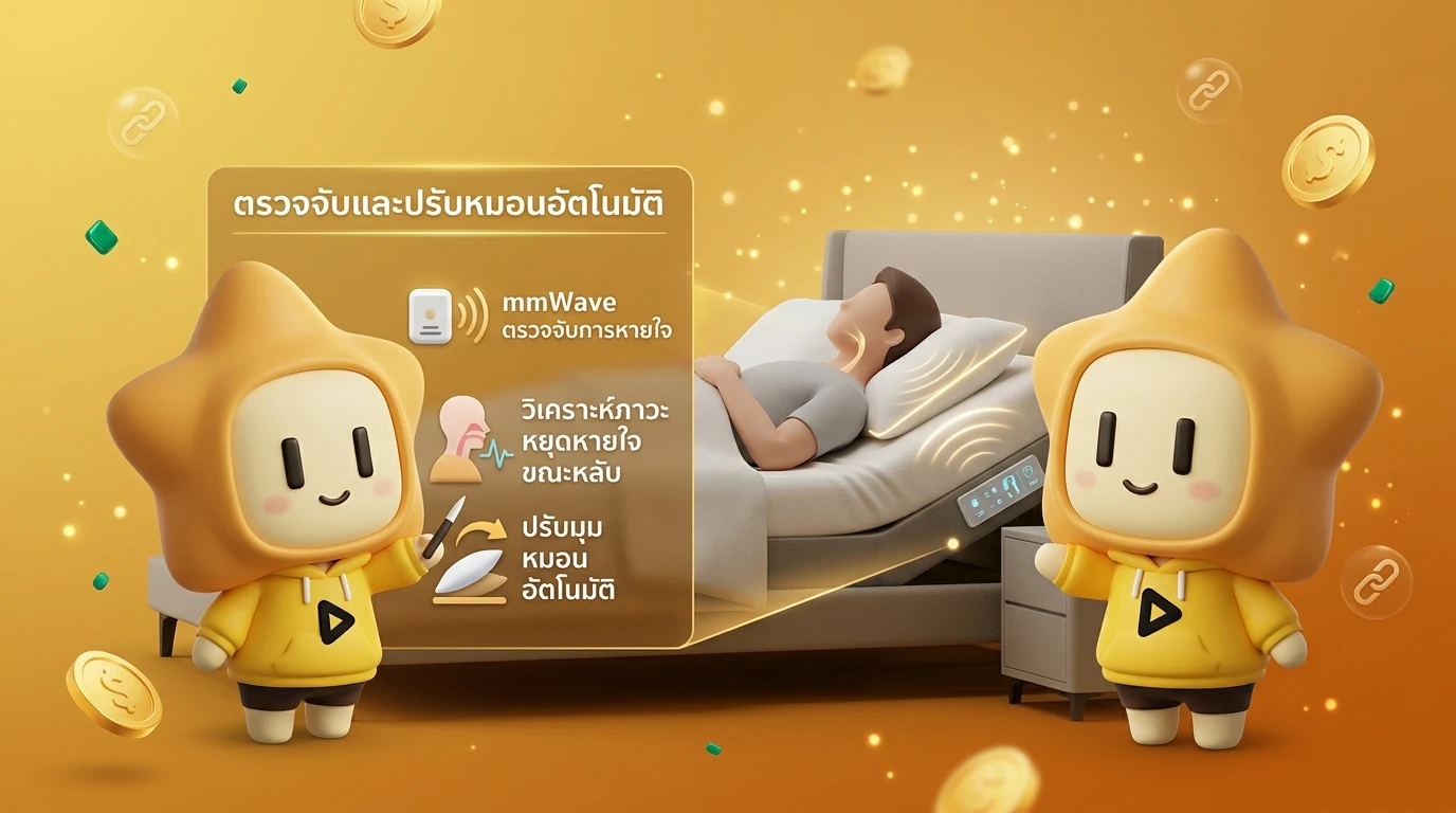 อินโฟกราฟิกการทำงานของที่นอน AI ตรวจจับภาวะหยุดหายใจขณะหลับ