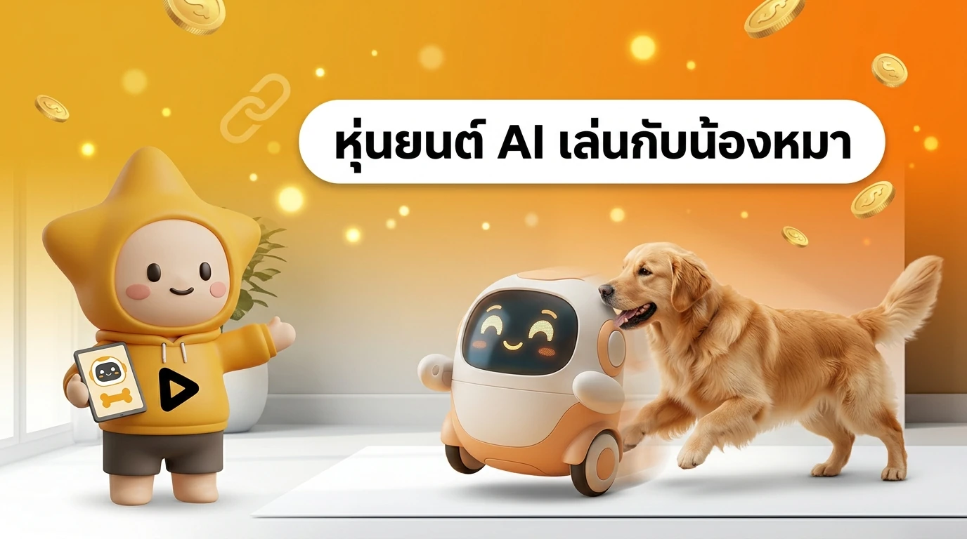 A small, friendly-looking round robot playing with a golden retriever