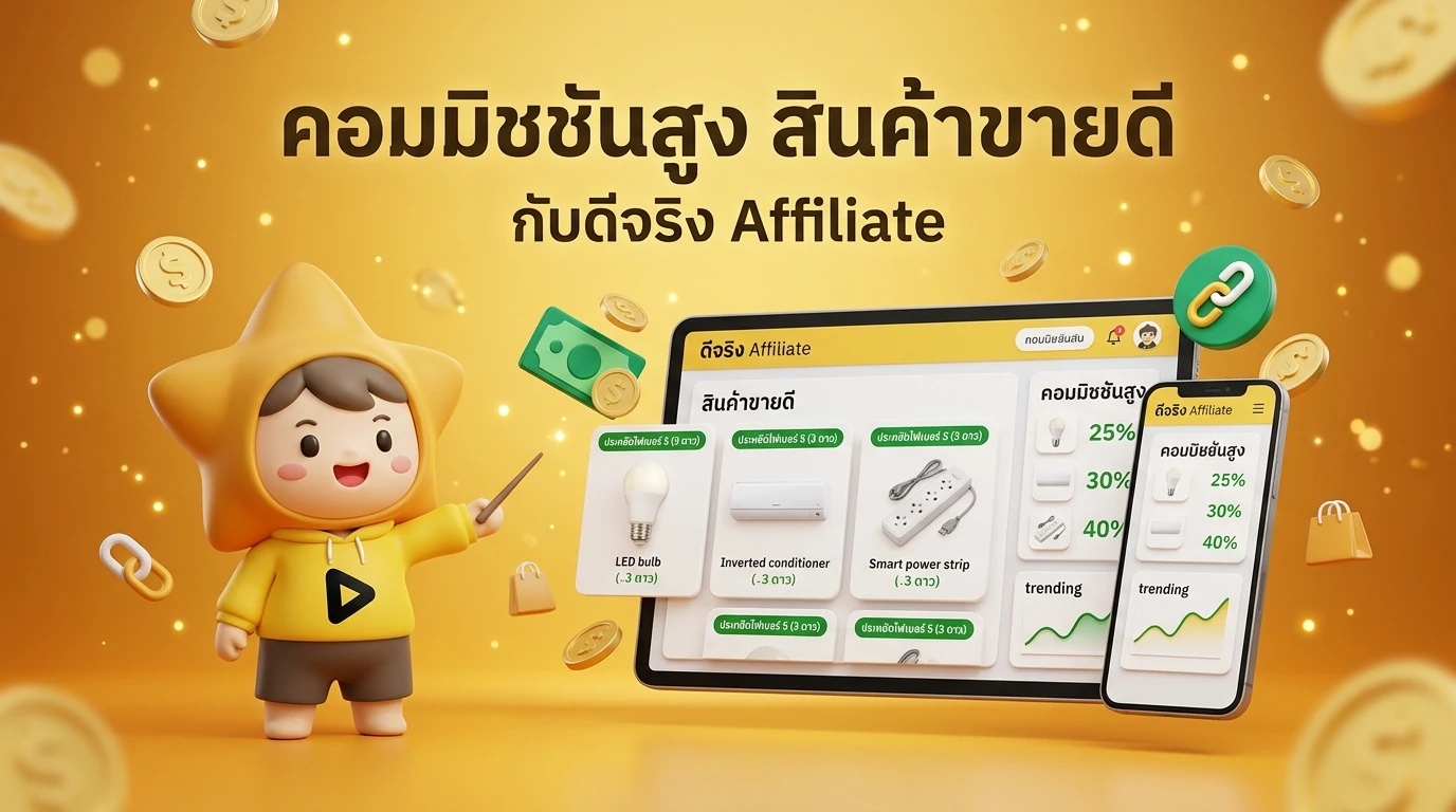 Screenshot mockup of Deejing Affiliate dashboard showing trending green products and high commission rates