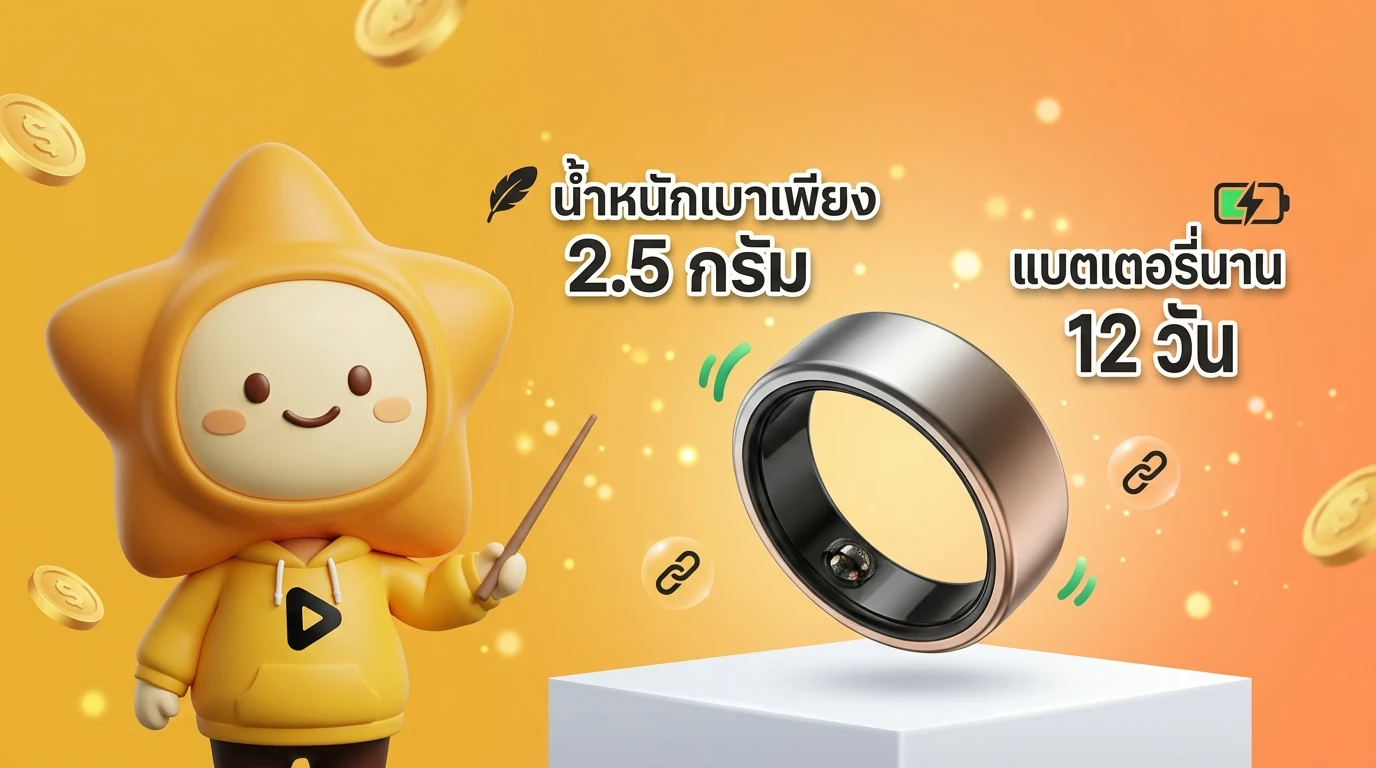 Close-up infographic showing RingConn Gen 2 Air features like 12-day battery life and 2.5g weight