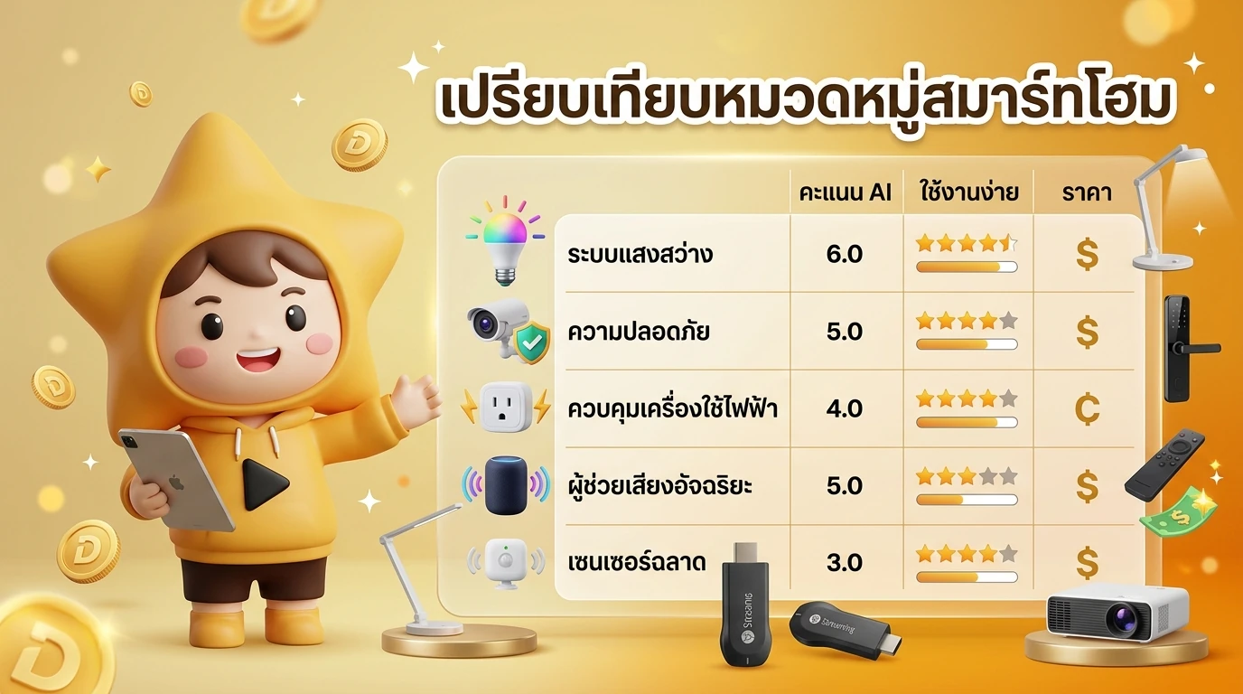 Comparison table graphic with icons for each smart home category
