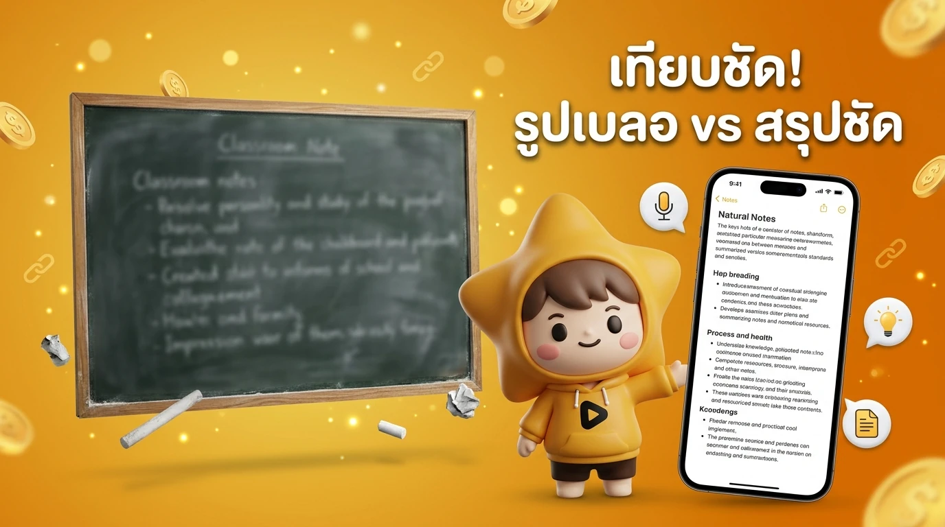 Comparison of a blurry chalkboard photo vs. the AI-transcribed and summarized version on a smartphone screen