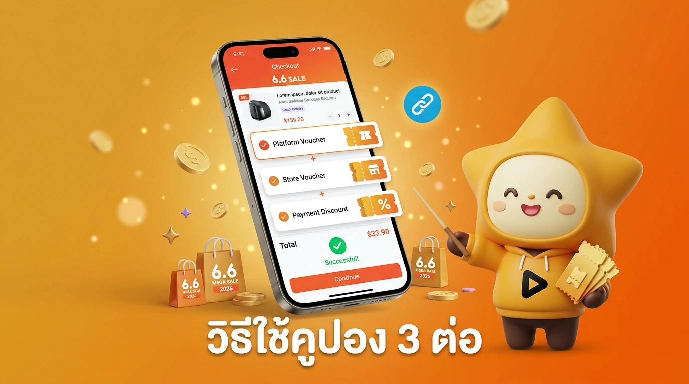 Smartphone screen mockup showing how to apply 3-layer coupons on a shopping app for 6.6 sale