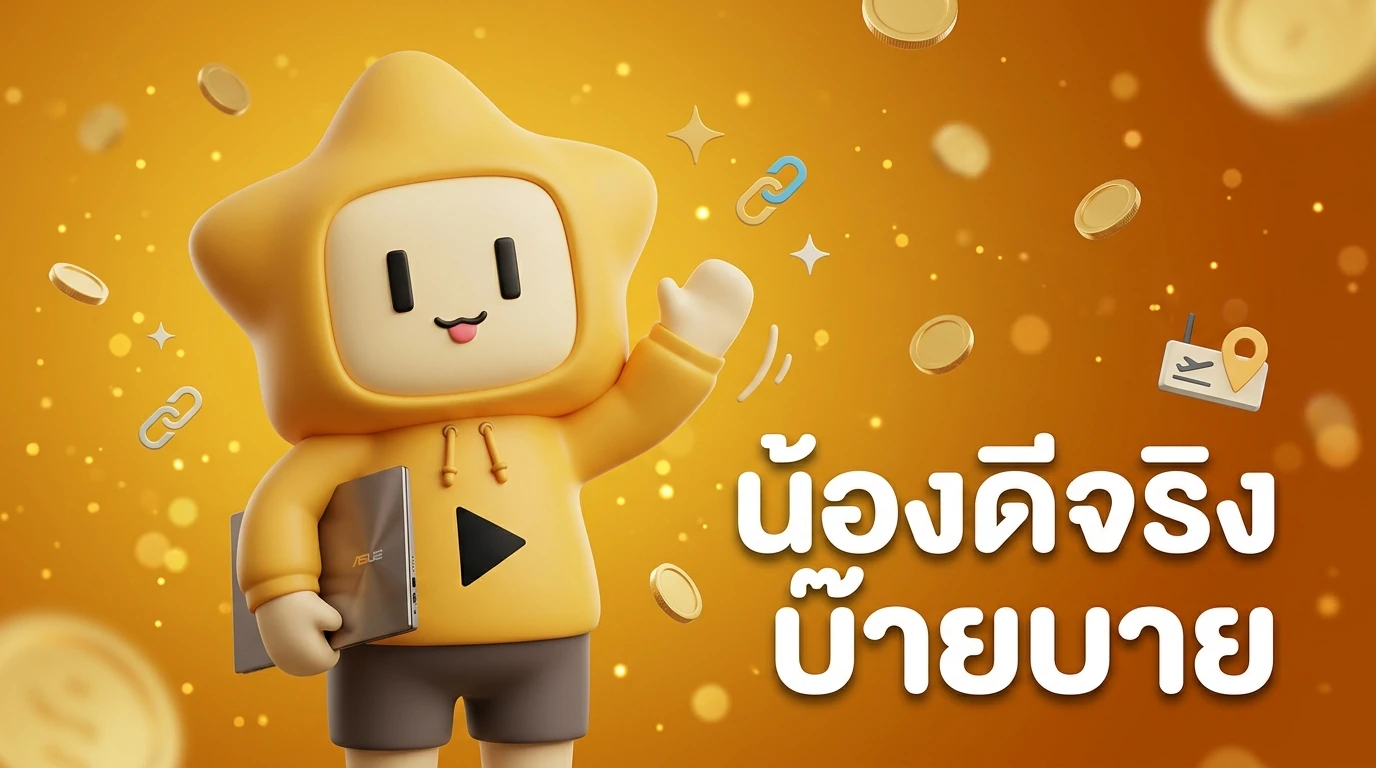 Nong Dee Jing mascot waving goodbye with a laptop under his arm