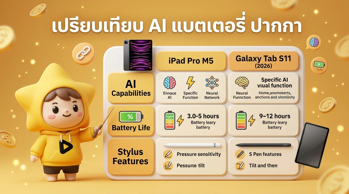 A detailed infographic table comparing iPad Pro M5 and Galaxy Tab S11 features