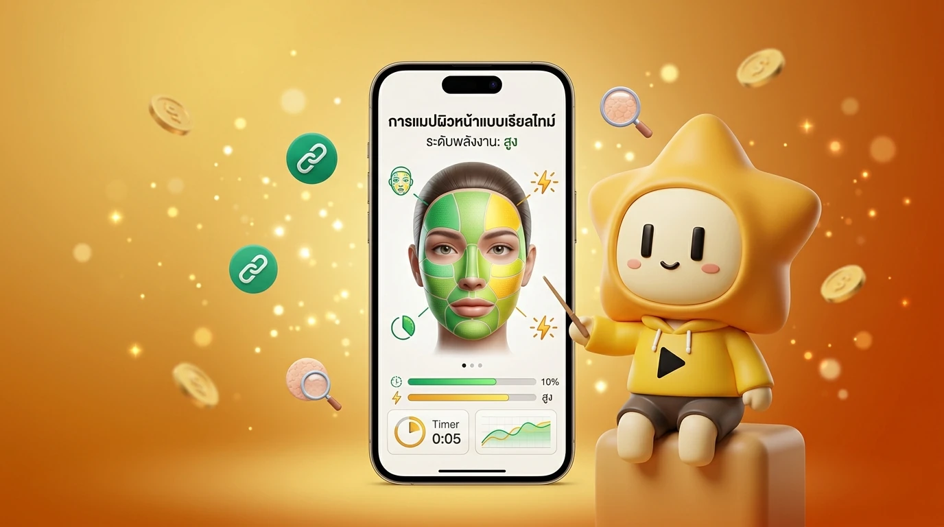 Screenshot mockup of a smartphone app showing real-time skin mapping and energy levels while using the device