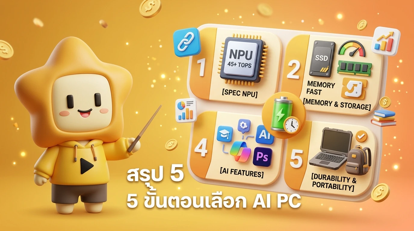 Infographic chart showing 5 steps to choose an AI PC for students in 2026
