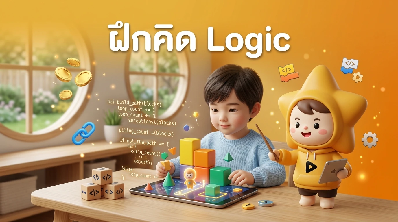 A child using a tablet with an AR coding application, showing a mix of digital code and physical elements
