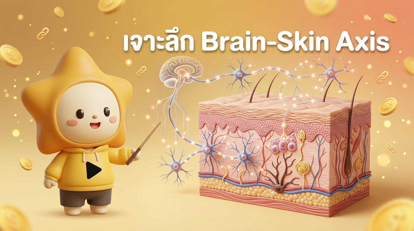 Conceptual illustration of the Brain-Skin connection Brain-Skin Axis showing neurons interacting with skin layers