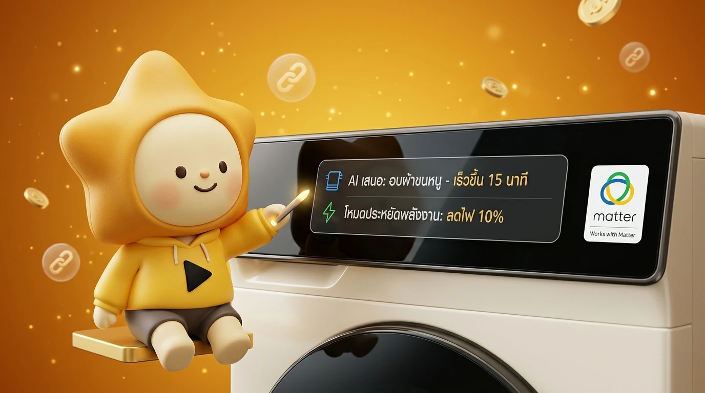 Close-up of Samsung BESPOKE AI Dryer control panel showing AI suggestions and Matter logo
