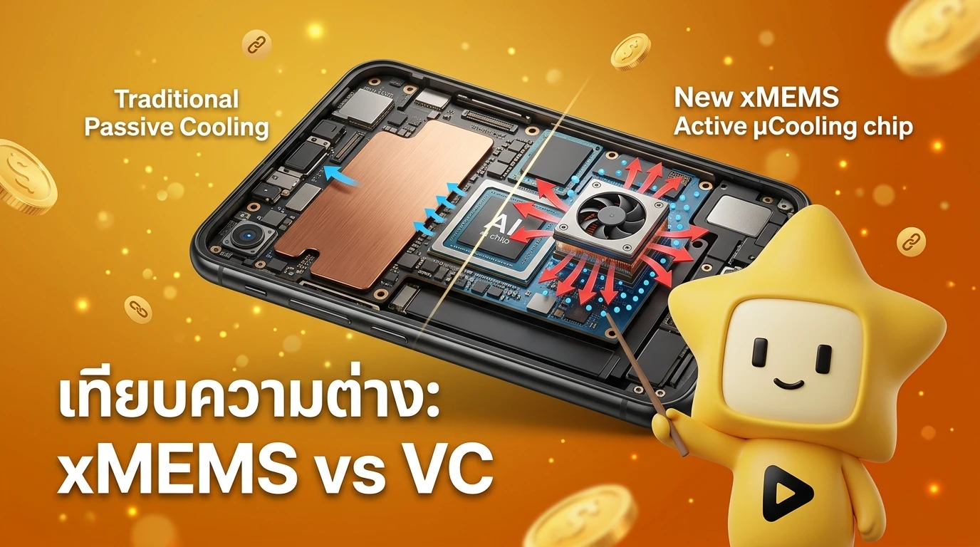 Visual comparison between traditional Passive Cooling Vapor Chamber vs the new xMEMS Active μCooling chip inside a 2026 smartphone