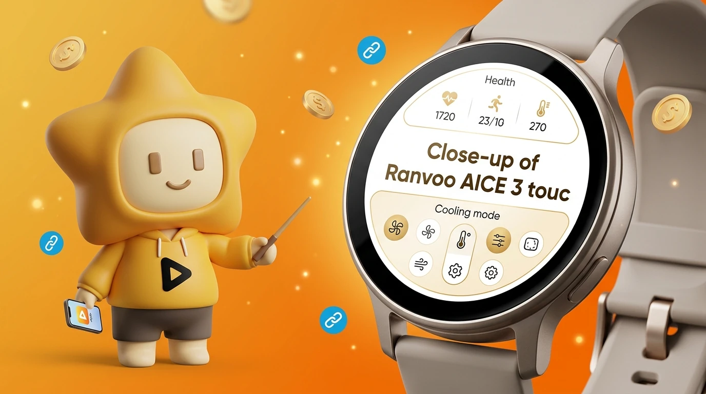 Close-up of Ranvoo AICE 3 touchscreen showing health metrics and cooling mode interface