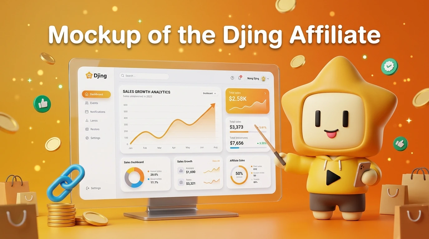 Mockup of the Djing Affiliate Dashboard showing sales growth analytics
